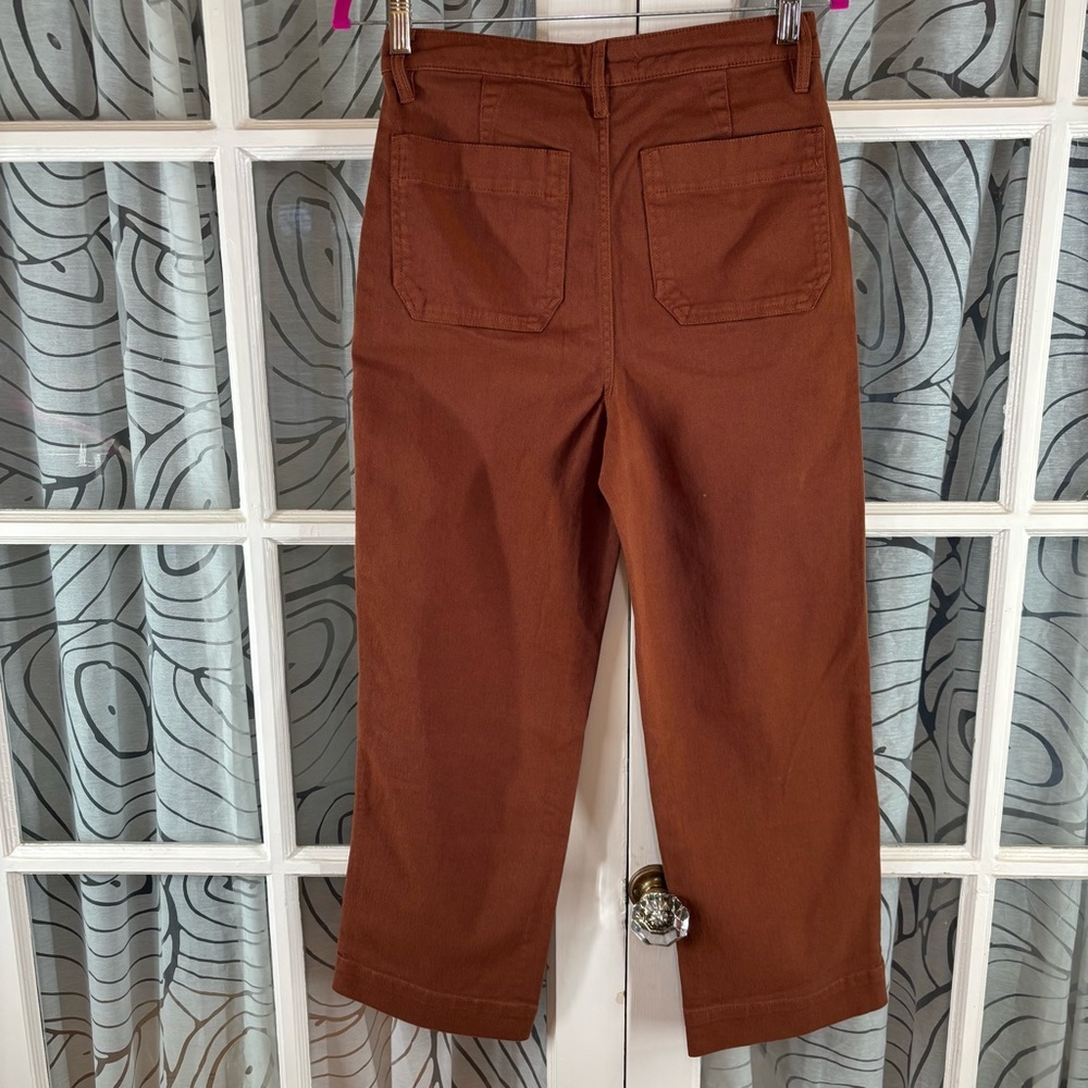 Organic Stretch Cotton Twill Straight Leg Cropped Pants, Rust Color, Size 27 - Picture 14 of 15